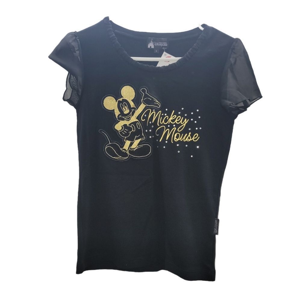 DISNEY Vintage Rare Hong Kong Embrodered Rhinestone Mickey Mouse Blouse Size‎ S